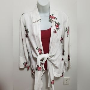 Mishca white cover-up with red floral detail